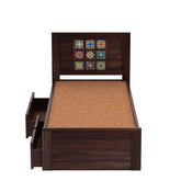 Dotwork Solid Sheesham Wood Single Bed With Two Drawers (Walnut Finish)